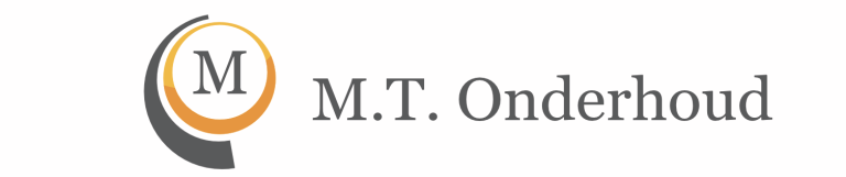 Logo van M.T. Onderhoud met een grijze tekst en een oranje accent.